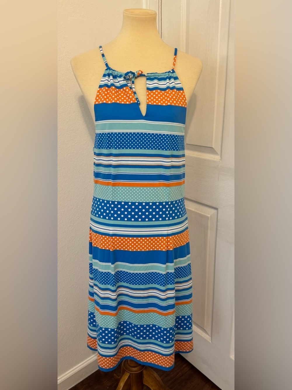 J McLaugglin Striped Halter Midi Dress Performance Cloth Coastal Vacation Med